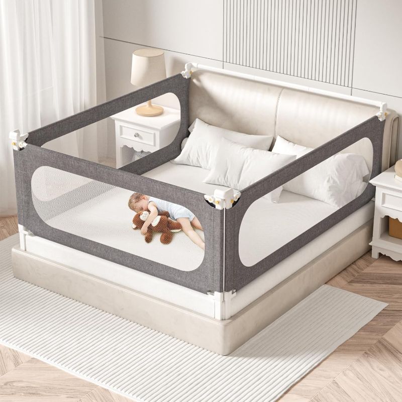 Photo 1 of 3-Piece King Size Bed Rails for Toddlers, with Headboard Rod -Height Adjustable Baby' Safety Bed Rails Guard for King Size Bed(3Pack 78.7"x78.7"x74.8"-Gray)