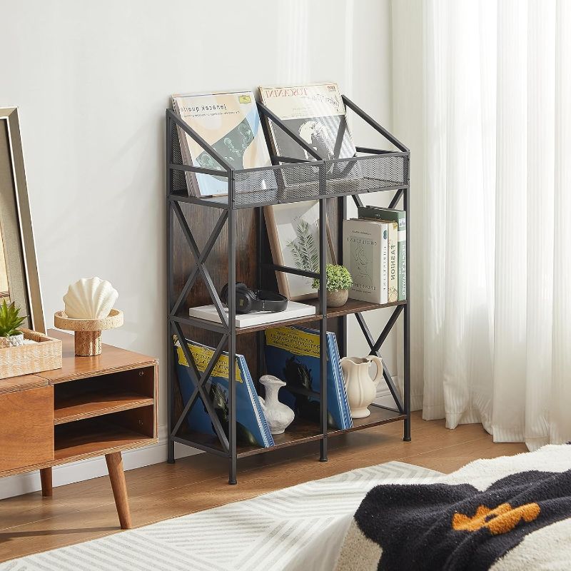 Photo 1 of 6 Grids Vinyl Record Storage Holder Rack? Wooden Record Display Table for Magazines Files Albums Books for Living Room Bedroom Patent Pending