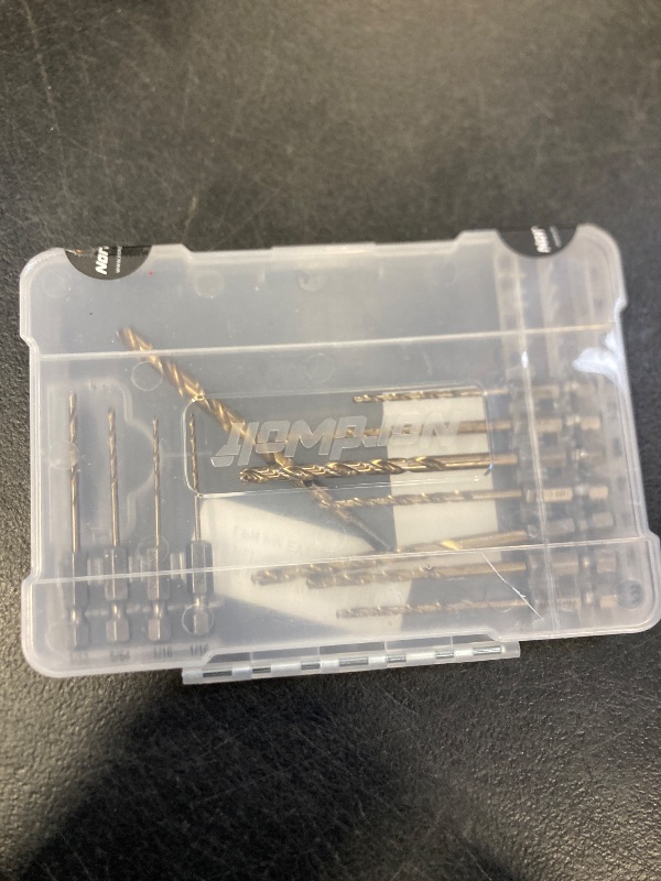 Photo 1 of NordWolf 14-Piece M35 Cobalt Drill Bit Set for Stainless Steel, Hard Metals & Cast Iron, Jobber Length with 1/4" Hex Shank, SAE Sizes 1/16" to 1/4" in Storage Case