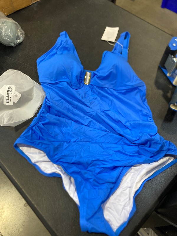 Photo 1 of XL- B2prity One Piece Swimsuit for Women Tummy Control Ruched Bathing Suit V Neck Push Up Swim Suit Blue
