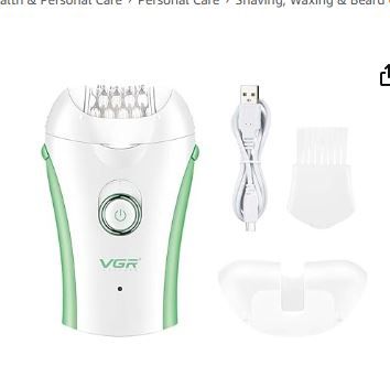 Photo 1 of VGR V-705 Compact Professional Cordless Women Epilator for different body areas for gentle hair removal at home Wet & Dry use 120 minutes Runtime 32 Tweezers system & 2 speed settings - Green

