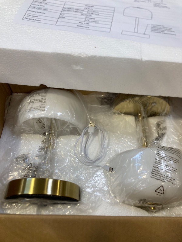 Photo 1 of Oneach 9" Cordless Table Lamps Set of 2, Gold Rechargeable Battery Operated Lamp, 3-Way Stepless Dimming Touch Mushroom Lamps, Small Glass Nightlight for Bedroom Dining Table Living Room Shelf Decor