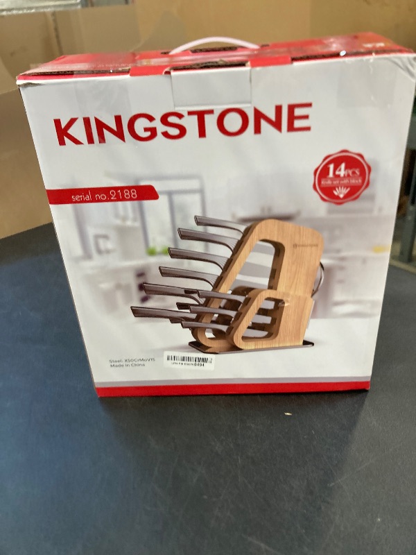Photo 1 of KINGSTONE Kitchen Knife Set with Block,14 Pcs German Stainless Steel Knife Set with Built-in Sharpener, Dishwasher Safe Knife Block Set (walnut, 14pcs)