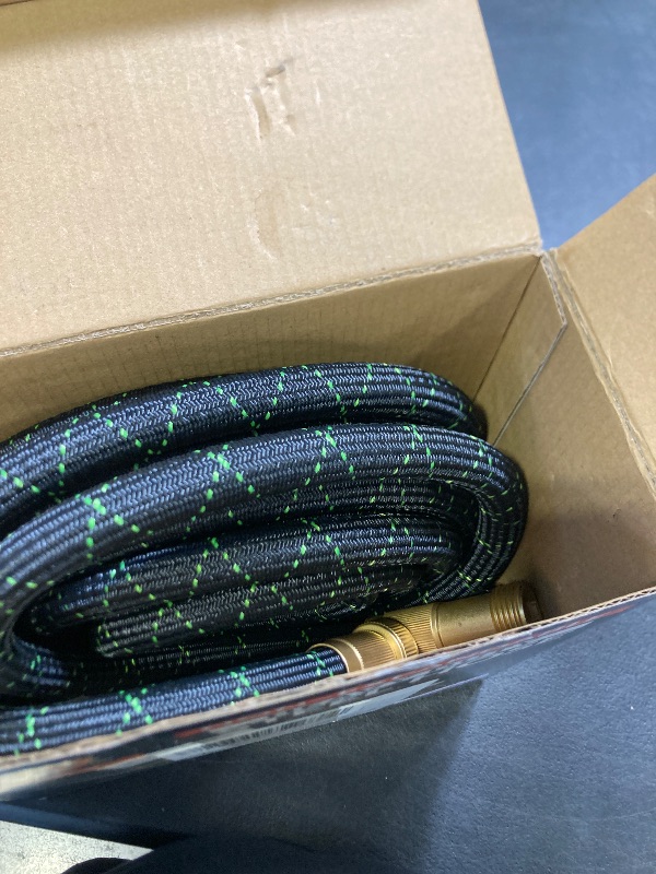 Photo 1 of PowerFlow Garden Hose, NON-EXPANDABLE 25 Feet Premium Quality Stainless Steel Metal Water Hose with Durable Fabric Skin, Hose For Commercial, Residential Use, Bonus 10-way Spray Nozzle (25 Ft, Black)