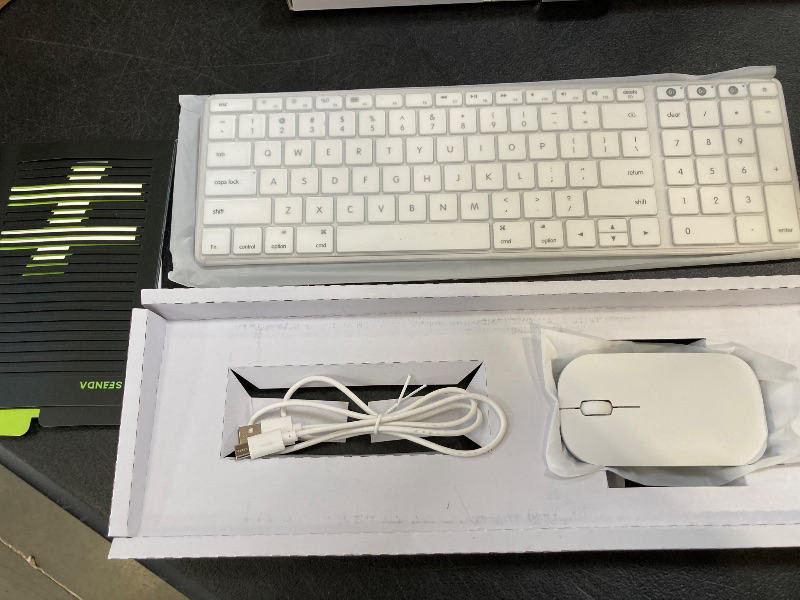 Photo 1 of seenda Bluetooth Keyboard and Mouse for Mac, SKM64-2 Multi-Device Rechargeable Slim Wireless Keyboard Mouse Stainless Steel Full Size, Compatible with MacBook Pro/Air, iPad, Mac - White Silver