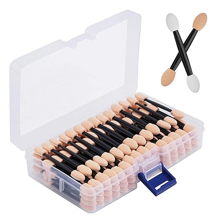 Photo 1 of Cuttte 120PCS Disposable Dual Sides Eye Shadow Sponge Applicators with Container, 2.44' Length Eyeshadow Brushes Makeup Applicator Black
