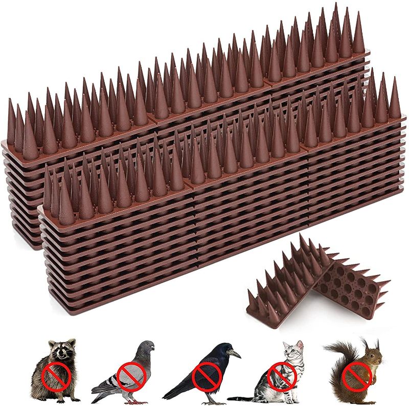 Photo 1 of BORHOOD Bird Spikes, 20 Pack Pigeon Deterrent for Small Birds Raccoon Cats Defender for Outside to Keep Squirrel Away, Plastic Fence Spike for Railing and Roof-Brown