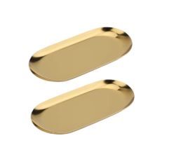 Photo 1 of 2Pcs Gold Decorative Tray, Plastic Serving Tray for Coffee Table, Living Room, Ottoman, Bathroom.

