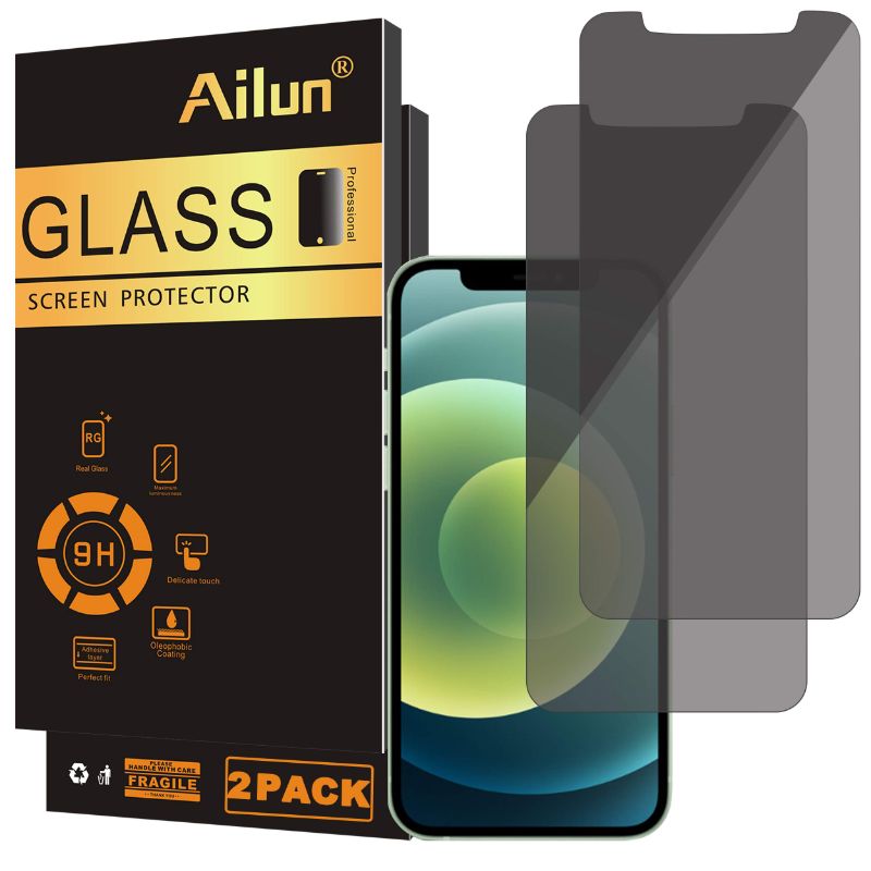 Photo 1 of Ailun Privacy Screen Protector for iPhone 12 / iPhone 12 Pro 2020 6.1 Inch 2 Pack Anti Spy Private Case Friendly, Tempered Glass