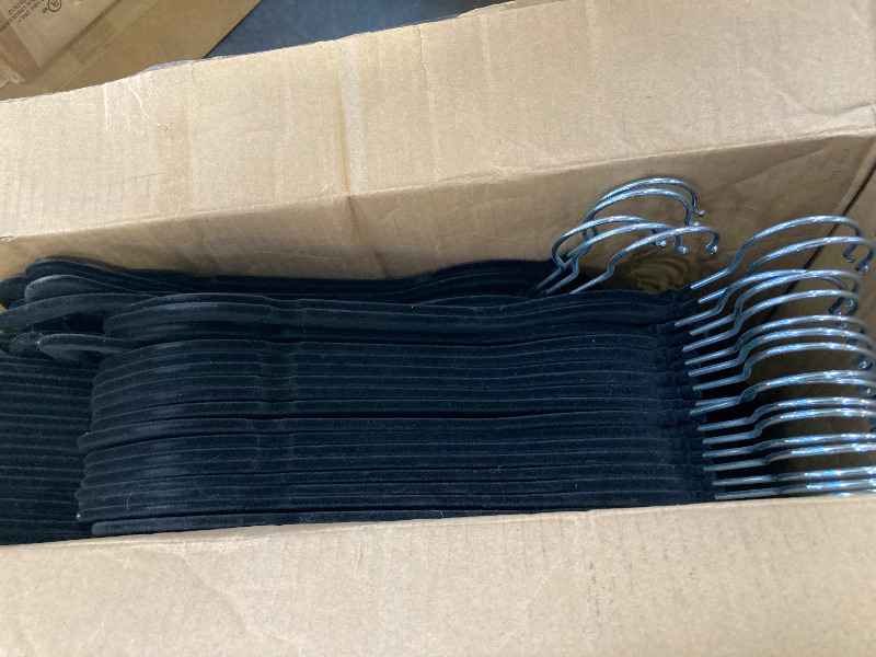 Photo 1 of Zober Velvet Hangers 50 Pack - Black for Coats, Pants & Dress Clothes - Non Slip w/ 360 Degree Swivel, Holds up to 10 lbs - Strong Felt Hangers for Clothing
