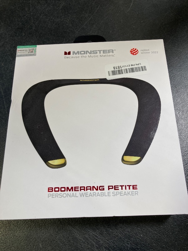 Photo 1 of Monster Boomerang Petite Neckband Bluetooth Speakers, Neck Speaker with 15H Playtime, aptX High Fidelity 3D Stereo Sound, Low Latency, Built-in Mic, IPX5 Waterproof Wearable for Home Outdoor
