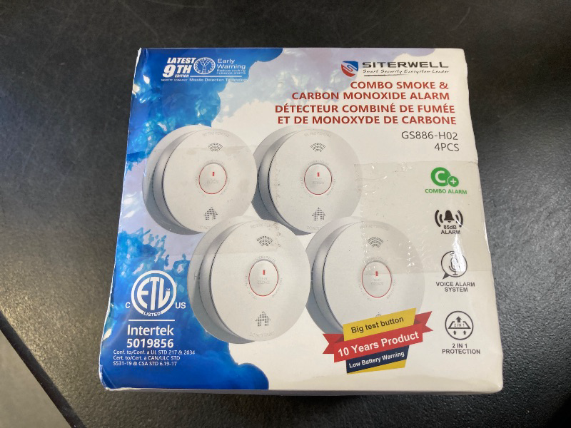 Photo 1 of Siterwell  Detector Carbon Monoxide Detector Combo 10 Year Battery, Meets UL217-9th Standards, Reduced Nuisance Alarms, Smoke and Carbon Monoxide Detector with Bilingual Voice Alerts, 4 Pack