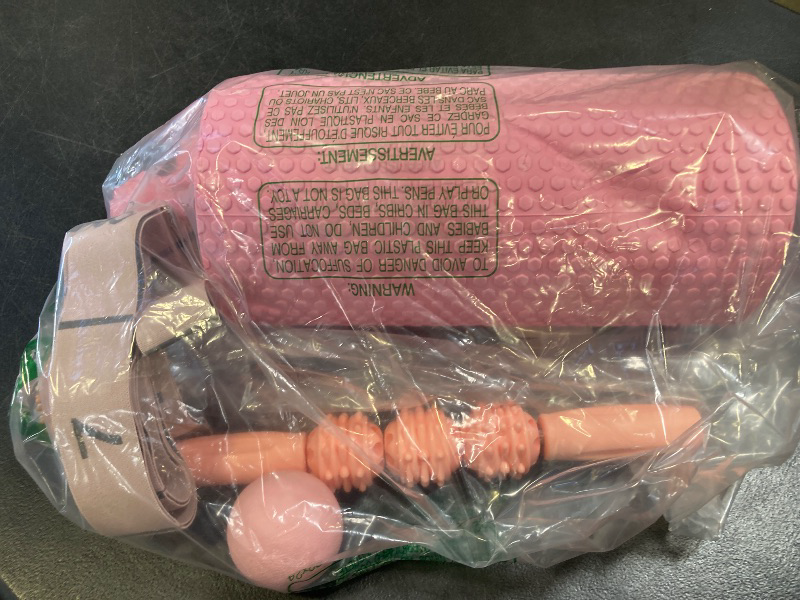 Photo 1 of 6 Pcs Pink Foam Roller Set Includes Peanut Massage Ball, Back Roller, Massage Roller Stick, 2 Foot Stretching Strap, and Fasciitis Ball for Christmas Gift Exercise Physical Body Therapy Yoga Massager