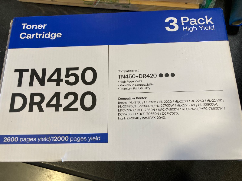 Photo 1 of WOEBYAS TN450 Toner Cartridge DR420 Drum Unit Replacement for Brother TN450 TN-450 TN420 DR-420 Work with HL-2270DW HL-2280DW HL-2230 MFC-7860DW Intellifax 2840 2940 (2 Toner +1 Drum,3 Pack)