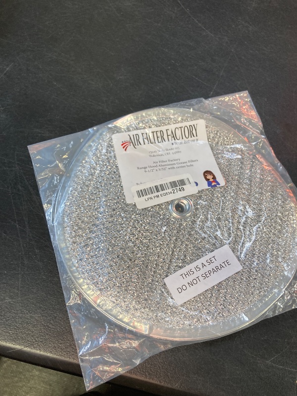 Photo 1 of Air Filter Factory 9-1/2 Inches Round x 3/32 With Center Hole Flat Range Hood 12-Layer Aluminum Grease Filter 2-Pack