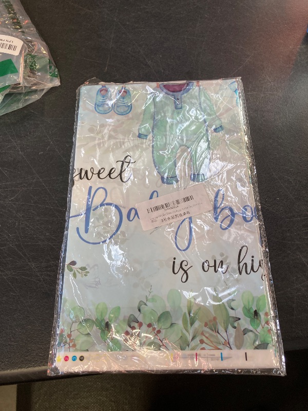 Photo 1 of 3 Pack Baby Shower Tablecloth Decoration,Watercolor Greenery A Sweet Baby Boy Is On The Way Baby Shower Decoration,Waterproof Greenery Baby Shower Tablecloth for Boy Gender Reveal Party Decoration
