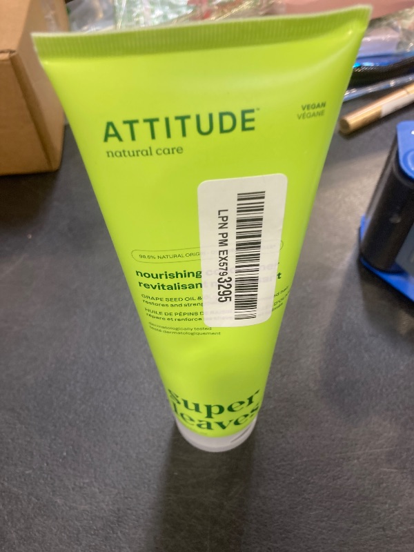 Photo 1 of ATTITUDE Nourishing Hair Conditioner, For Dry and Damaged Hair, Naturally Derived Ingredients, Vegan Detangler, Dermatologically Tested, Grapeseed Oil and Olive Leaves, 8 Fl Oz