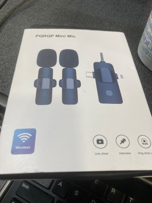 Photo 1 of PQRQP 2-Pack Wireless Lavalier Microphone,for iPhone/Android/Camera, 328ft Transmission, 18H Battery Life, Mini Microphone for Record Interview, Vlogs, YouTube