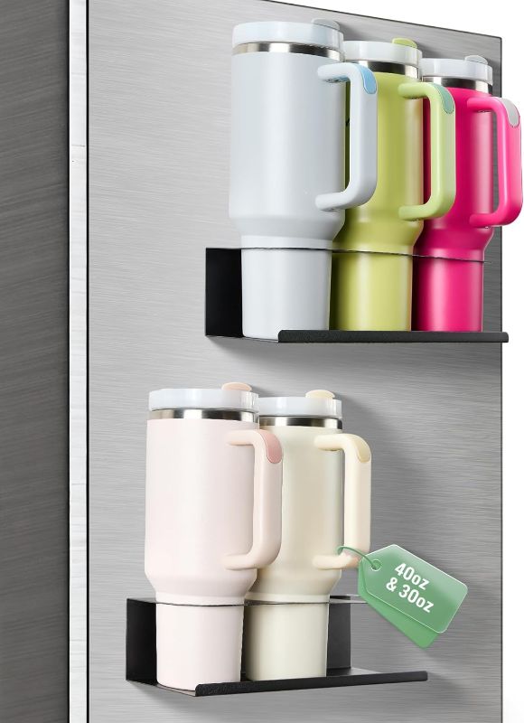 Photo 1 of 2 Pack Magnetic Stanley Cup Holder Water Bottle Organizer for Stanley 30&40 oz Tumbler with Double Sided Tape Hold Stanley Cup Accessories for Kitchen Fridge Cabinet