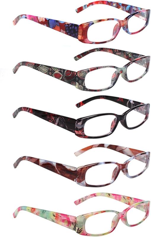 Photo 1 of 5 Pack Spring Hinge Reading Glasses Rectangular Fashion Quality Readers for Men and Women (5 Mix, 6.00, multiplier_x)