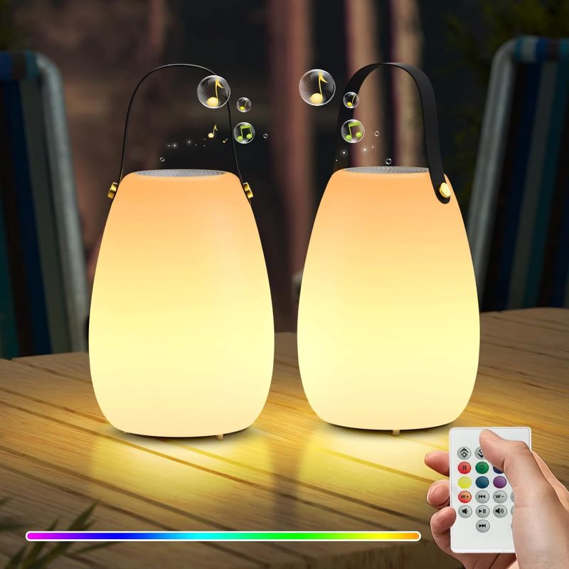 Photo 1 of Outdoor Table Lamps with Speakers, 2-Pack Rechargeable Night Lights Portable Dimmable Water-Resistant Shower Lamp with 7 Color Changing 3 Lighting Modes