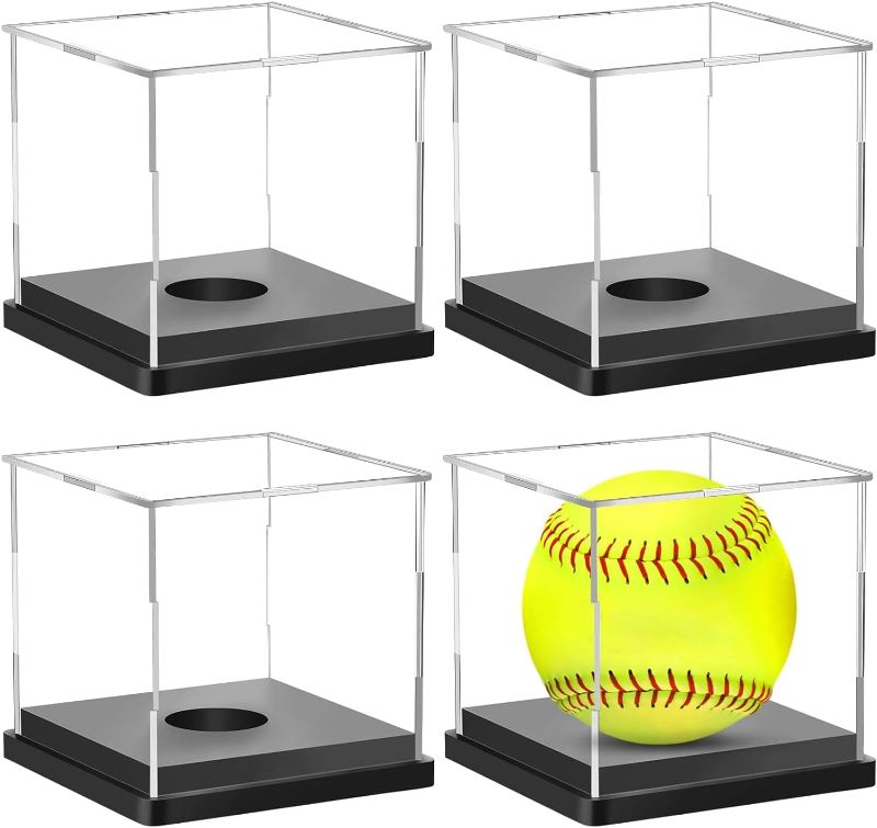 Photo 1 of 4PCS Softball Display Case Acrylic Clear Display Box Baseball Tennis Golf Protected Stand for Signed Memorabilia Large 12 Inch Sports Game Ball Storage Box