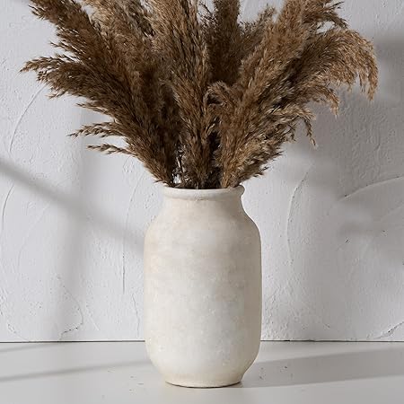 Photo 1 of SIDUCAL Rustic Farmhouse Flower Vase | 9.5 Inch Large Ceramic Vase | Pampas Grass | Modern Farmhouse for Home Decor, Table, Living Room Decoration, Shelf Decor, Mantel, White