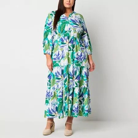 Photo 1 of St. John's Bay Women's Long Sleeve Floral Maxi Dress Plus, 2x, Multiple Colors

