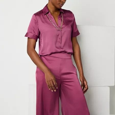 Photo 1 of Worthington Women's Short Sleeve Regular Fit Button-Down Shirt, Large, Pink
