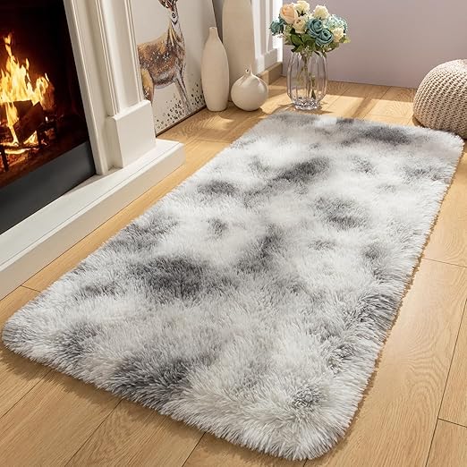 Photo 1 of Merelax Soft Area Rugs for Livingroom Bedroom, Shaggy Plush Fuzzy Fluffy Carpet Furry Fur Rug, Modern Indoor Comfy Nursery Kids Dorm Home Decor Floor Mat, Tie-Dyed Grey & White
