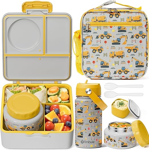Photo 1 of Fimibuke Bento Box for Kids Adult - Leakproof 3-4 Compartments Lunch Bento Box Set with Insulated Thermos Food Jar, Water Bottle, Lunch Bag, Sauce Cup & Cutlery for Toddler Teen Shcool Girl Boy Age 3+
