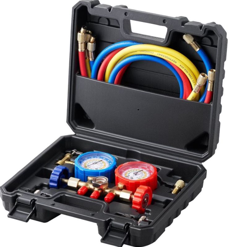 Photo 1 of AC Gauge Set - 3 Way AC Manifold Gauge Set for R134A R22 R12 R502 Refrigerant, Freon Gauges with 5ft Hoses, Couplers, Can Tap Works on Car Auto Freon Charging and Evacuation

