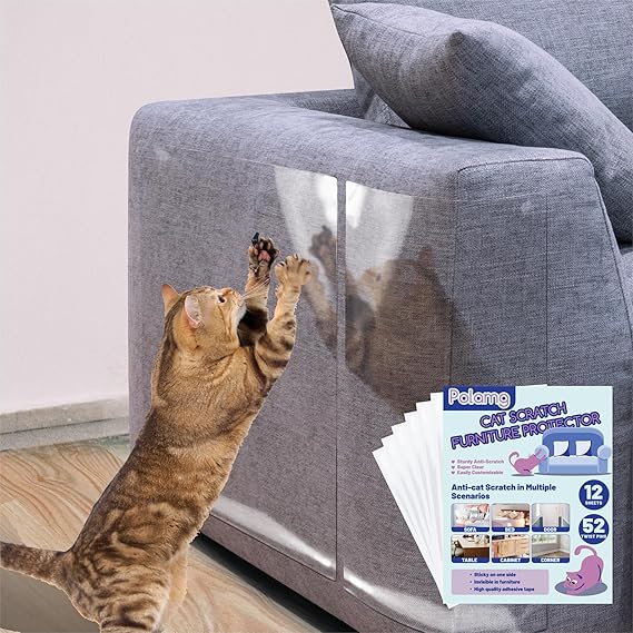 Photo 1 of Anti-Cat Scratch Furniture Protector-12-Pack –Single-Sided, Heavy-Duty Self-Adhesive Tape, No-Residue for Couch, Doors & Walls - with 52 Twist Pins

