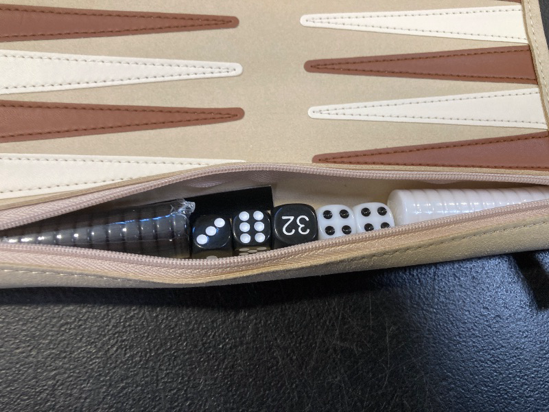 Photo 1 of Sondergut Roll-up Portable Suede Backgammon Game Set - for Adults & Children - Ideal for RV Travel, Cruise, Airplane, Camping, Backpacking, Road Trips, Etc. Multiple Colors (Cream)
