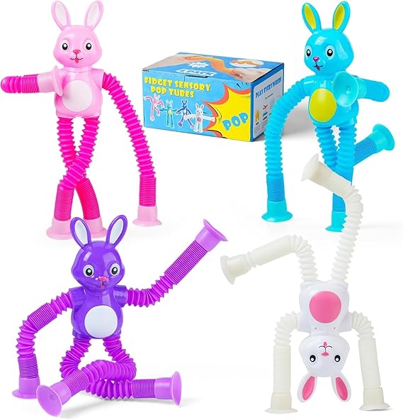 Photo 1 of 4Pcs Easter Bunny Pop Tube Sensory Toys,Easter Basket Stuffer for Toddler Kids Boy Girls,Bunny fidgets Suction ADHD Autism Toy,Fidget Toys Autistic Travel Toys
