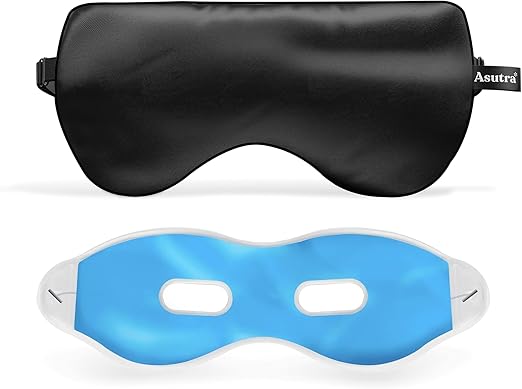Photo 1 of ASUTRA Silk Eye Pillow for Sleep, Black - Filled w/Lavender Buds & Flax Seeds, Weighted Eye Mask, Meditation & Light Blocking Blindfold, Cooling Gel Mask Included
