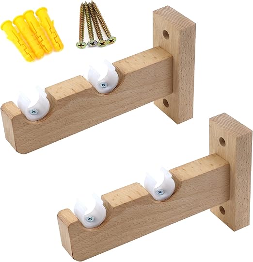 Photo 1 of KUMGROT 2pcs Window Curtain Brackets Wood Curtain Rod Holder Heavy Duty Double Curtain Rod Bracket for Kitchen Bedroom Living Room Curtain Rod Hardware
