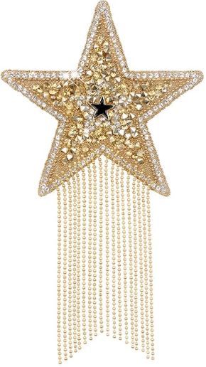 Photo 1 of Iron on Patches DIY Rhinestone Star Applique Repair Patch for Clothes Dress Pants Jeans Hats Bags Clothing Embellishment (2 Gold Stars)
