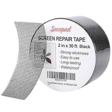 Photo 1 of Black Window Screen Repair Tape, 2 in X 30 FT (360IN) Screen Repair Kit for Windows or Doors, Strong Adhesive Fiberglass Mesh Patch Tape
