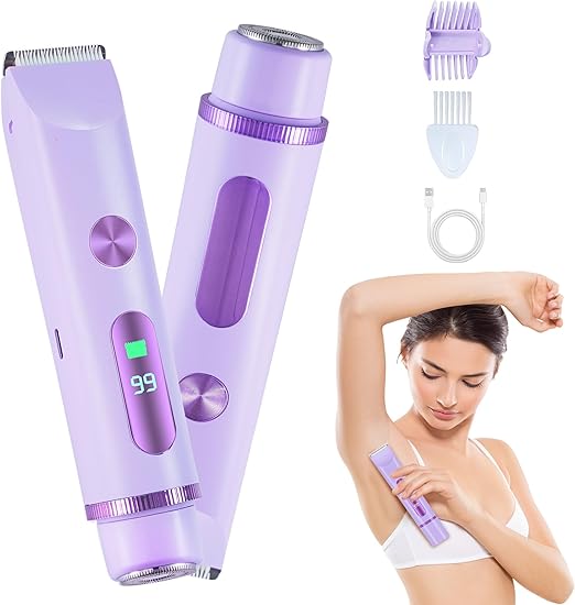 Photo 1 of 2025 Bikini Trimmer for Women, Cordless& Painless& Waterproof Dual Head Shaver for Women Private Area& Face& Body, 2-in-1 Electric Razors, Bikini Shaver, Hair Trimmer with LCD
