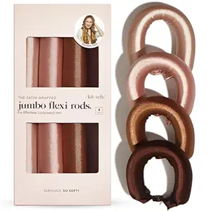 Photo 1 of Kitsch Satin Hair Curlers, Heatless Curling Rod - Jumbo Flexi Rod, Heatless Hair Curler - Hair Curlers to Sleep In - No Heat Overnight Curls - For All Hair Types and Texture - 4pcs Rosewood
