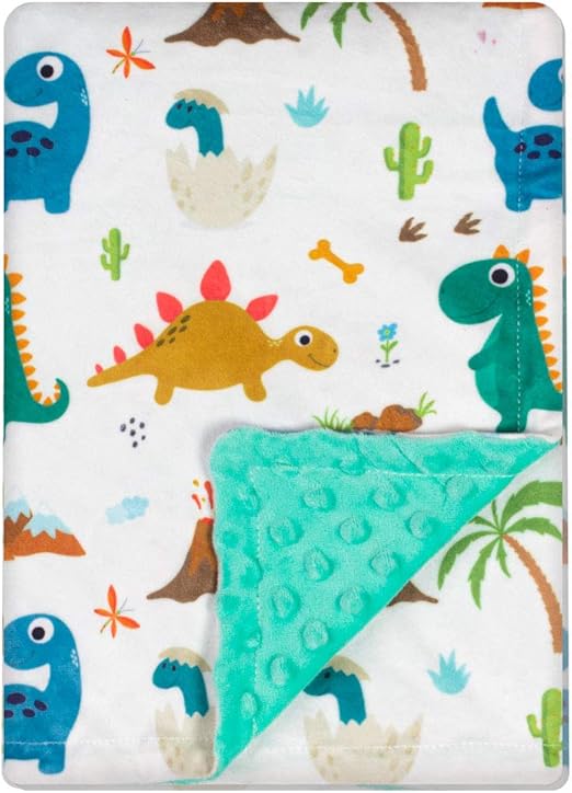 Photo 1 of Soft Plush Minky Blanket for Boys & Girls - Double Layer with Dotted Backing, Toddler to Newborn - Shower Gifts (Green Dinosaur, 30 X 40 inches)
