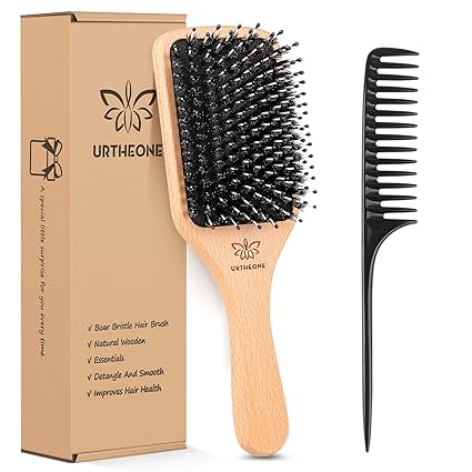 Photo 1 of Hair Brush Boar Bristle Hairbrush for Thick Curly Thin Long Short Wet or Dry Hair Adds Shine and Makes Hair Smooth, Best Paddle Hair Brush for Men Women Kids
