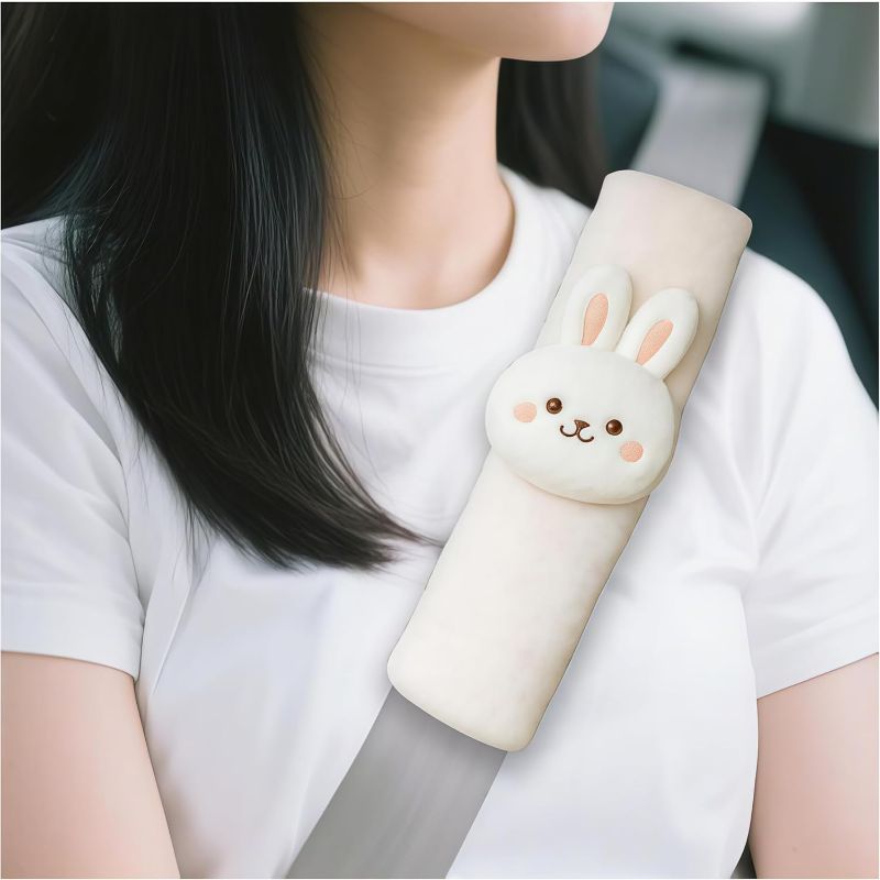 Photo 1 of 2PCS Cute Bunny Car Seat Belt Cover, Plush Soft Vehicle Safety Strap Pad, Automotive Interior Shoulder Neck Seatbelt Cushion Protector Accessories, Universal for SUV, Sedan, Truck
