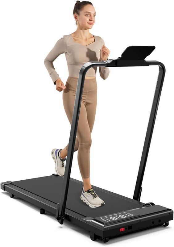 Photo 1 of Treadmill with Handles, Folding Foldable Electric Treadmills for Home Small, 3.0HP Walking Pad Treadmills with Handle Bar, 3 in 1 Under Desk Treadmill with Remote Control, LED Display, 300LBS Capacity