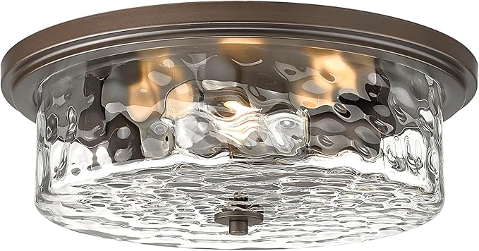 Photo 1 of Large Industrial Flush Mount Ceiling Light, 16" 3-Light Modern Ceiling Light Fixture, Farmhouse Close to Ceiling Lighting,Hammered Glass Ceiling Light for Bedroom, Living Room, Kitchen Island