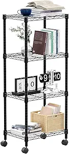 Photo 1 of 4-Shelf Adjustable Heavy Duty Steel Wire Rack, Adjustable Storage Shelving Unit with Wheel for Kitchen, Garage, Laundry Black 11.8" D x 17.7" W x 40.8" H