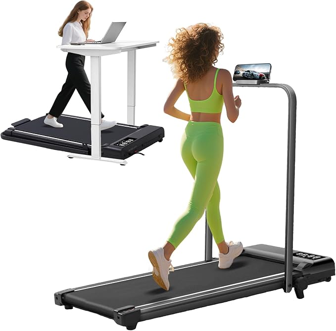 Photo 1 of Walking Pad with Incline and Handle Bar, 3.0HP Portable Electric Walking Pads Treadmill with Handles for Home Small Spaces, 0.6-6.2 MPH Compact Small Under The Desk Treadmills Home, 320LBS Capacity