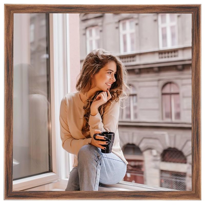 Photo 1 of 20x20 Wood Frame Brown, Rustic Natural Wooden 20x20in Poster Picture Frame, Distressed 20 x 20inch Woodgrain Gallery Photo Frame with HD Plexiglass, Horizontal Vertical Wall Mounting Display 1pcs