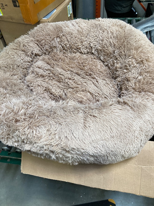 Photo 1 of Bedsure Calming Dog Bed Medium Size Dog - Donut Washable Medium Pet Bed, 30 inches Anti-Slip Round Fluffy Plush Faux Fur Cat Bed, Fits up to 45 lbs Pets, Camel